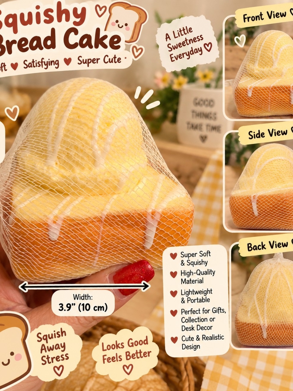 Squishy Bread Cake Stress Toy - Yellow Cream
